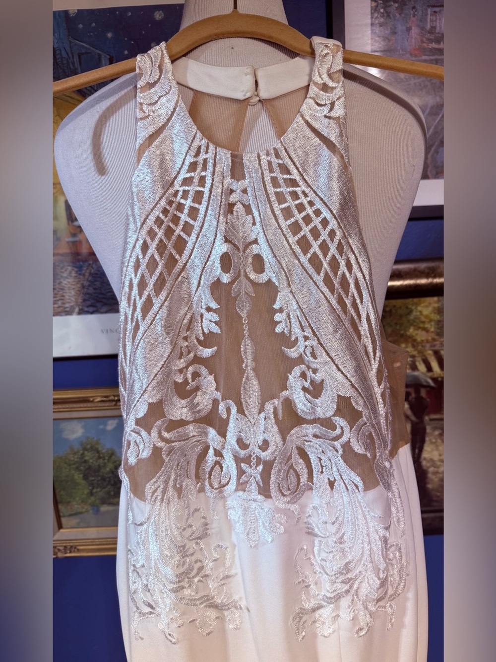 Love Triangle White & Beige Size-14 Wedding Dress